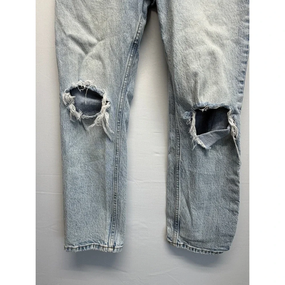 Abercrombie Fitch The Dad High‎ Rise Light Wash Distressed Knee Jeans Size 26 - Picture 2 of 13